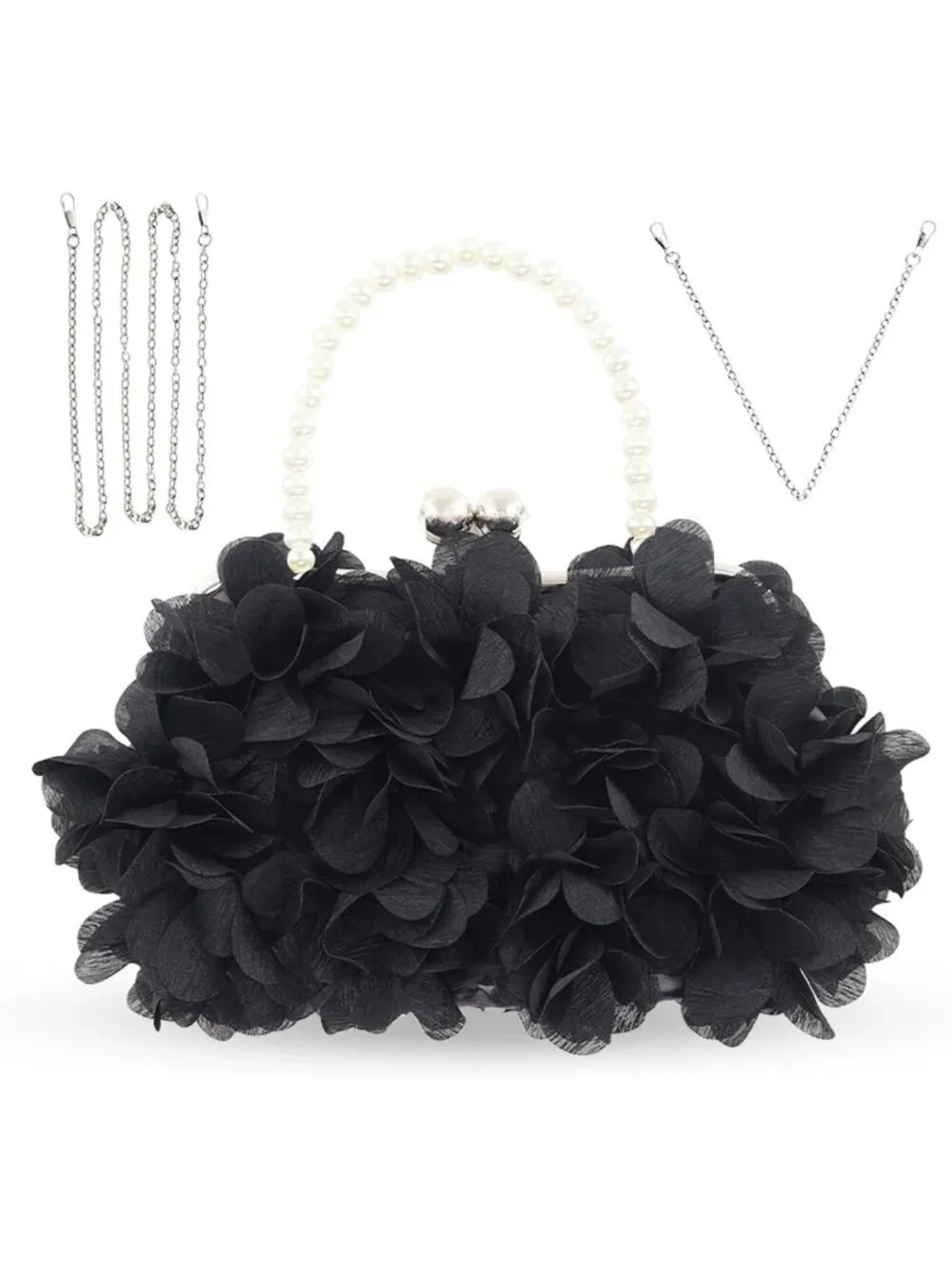 Elegant Floral Evening Clutch Purse with Detachable Chain for Wedding & Party